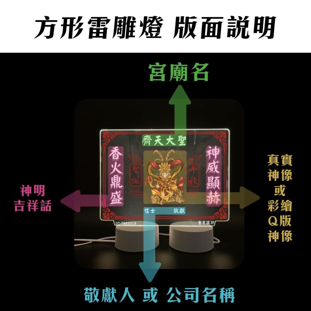 方形雷雕燈說明